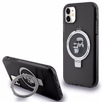 Karl Lagerfeld Magnetinis dėklas telefonui su žiediniu stovu Karl&Choupette MagSafe iPhone 11 / Xr - juodas