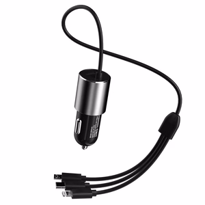 Įkroviklis automobilinis Dudao R5 (1xUSB; 3.4A) + 3in1 laidas lightning+micro+type-C juodas