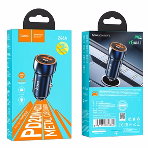 Automobilinis įkroviklis Hoco USB A + USB C PD QC3.0 3A 20W Z46A safyrinis mėlynas