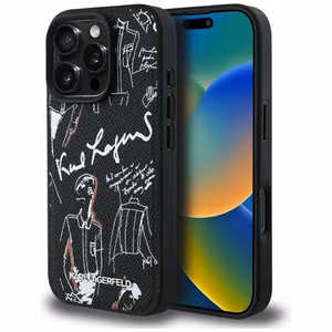 Karl Lagerfeld Grained Pattern & Logo MagSafe Dėklas for iPhone 16 Pro Max - juodas