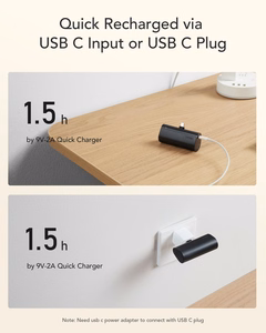 VEGER Išorinė baterija 5000 mAh su įmontuota jungtimi Type C PD QC3.0 3A 20W PlugOn (W0556) juoda