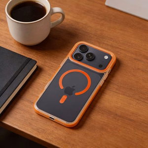 Case for iPhone 17 Pro / 18 Pro (low camera edge) Frame Clear Hybrid Mag Cover compatible with MagSafe hermes orange