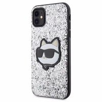 Karl Lagerfeld KLHCN61G2CPS iPhone 11 / Xr 6.1" sidabrinis kietas dėklas Blizgučiai Choupette Emblema