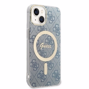 Rinkinys Guess GUBPP14MH4EACSB dėklas + įkroviklis iPhone 14 Plus 6.7" mėlynas/mėlynas kietas dėklas 4G Print Magnetinis