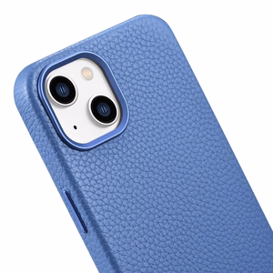 iCarer Litchi Premium odinis dėklas iPhone 14 Plus Magnetinis odinis dėklas su MagSafe Šviesiai mėlynas (WMI14220711-LB)