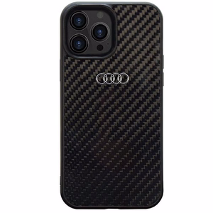 Audi Anglies pluošto iPhone 14 Pro Max 6.7" juodas/juodas kietas dėklas AU-TPUPCIP14PM-R8/D2-BK