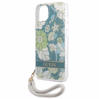 Guess GUHCP13SHFLSN iPhone 13 mini 5.4" žalias kietasis dėklas su gėlių dirželiu