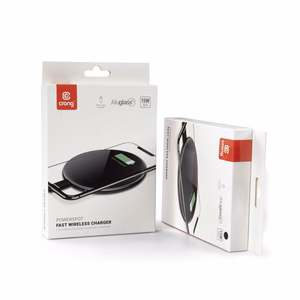 Crong PowerSpot Qi 15 W USB-C belaidis įkroviklis su grūdinto stiklo danga, sidabro spalvos ir baltas