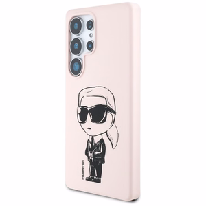 Karl Lagerfeld Silikoninis Grafiti Ikonik atspausdintas logotipas Magnetinis dėklas Samsung Galaxy S25 Ultra - rožinė