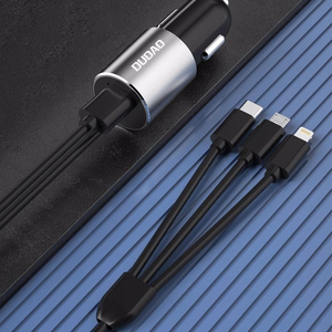 Įkroviklis automobilinis Dudao R5 (1xUSB; 3.4A) + 3in1 laidas lightning+micro+type-C juodas
