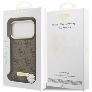 Guess 4G Logo Plate Magnetinis dėklas iPhone 17 Pro - rudas