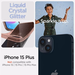 Spigen Liquid Crystal Glitter dėklas telefonui iPhone 15 Plus - rožinis/skaidrus