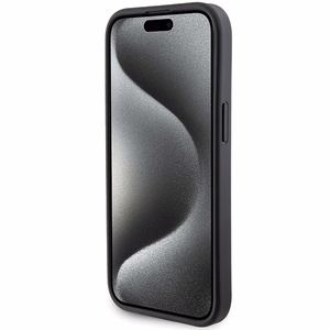 Karl Lagerfeld Gripstand Saffiano Karl&Choupette Pins dėklas telefonui iPhone 15 Plus / 14 Plus - juodas