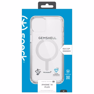 Speck Gemshell + MagSafe dėklas, skirtas iPhone 15 Plus / 14 Plus, su Microban antimikrobine apsauga, skaidrus