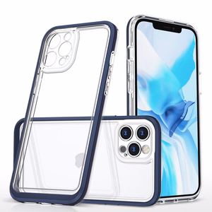 Skaidrus 3in1 dėklas iPhone 12 Pro Max mėlyno rėmo gelio dangteliu