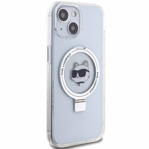 Karl Lagerfeld KLHMP15SHMRSCHH iPhone 15 6.1" baltas/baltas kietas dėklas su žiediniu stovu Choupette Head Magnetinis