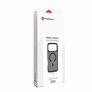 Dėklas, skirtas iPhone 18 Pro Max / 17 Pro Max: Forcell F-Protect Smoke Hybrid Premium, suderinamas su MagSafe, spalva – juoda