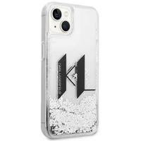 Karl Lagerfeld Liquid Glitter Big KL dėklas telefonui iPhone 14 - sidabrinis