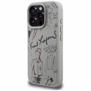 Karl Lagerfeld Grained Pattern & Logo MagSafe Dėklas for iPhone 16 Pro Max - pilkas