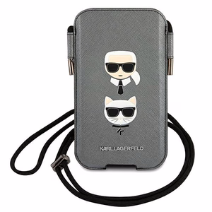 Karl Lagerfeld Saffiano Ikonik Karl&Choupette Head 6.7'' Rankinė - pilka