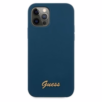 Guess GUHCP12LLSLMGBL iPhone 12 Pro Max 6.7" mėlyna/mėlyna kietas dėklas Metal Logo Script
