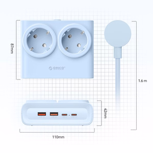 Orico PDC25 25W 6in1 maitinimo blokas 2x AC + 2x USB-A + 2x USB-C - mėlynas