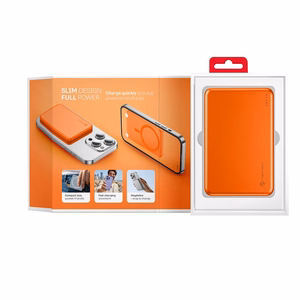 Forcell F-Energy Slim F5K9 išorinė baterija, suderinama su MagSafe, 5000 mAh, 15 W, QC 4.0, PD 3.0, oranžinė