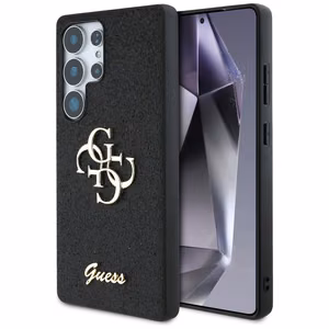 Guess blizgus didelis 4G metalinio logotipo dėklas telefonui Samsung Galaxy S25 Ultra juodas