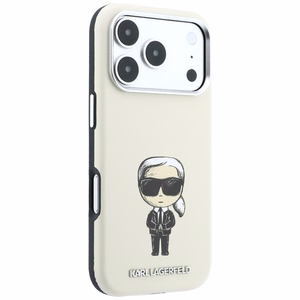 Karl Lagerfeld Smooth Ikonik Sketch MagSafe dėklas, skirtas iPhone 18 Pro / 17 Pro – smėlio spalvos