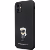 Karl Lagerfeld KLHCN61SMHKNPK dėklas telefonui iPhone 11 / Xr - juodas silikoninis Ikonik metalinis kaištis