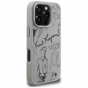 Чехол Karl Lagerfeld Grained Pattern & Logo MagSafe для iPhone 16 Pro серый