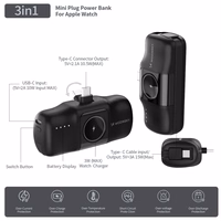 Wozinsky WF16-YCS 5000mAh 15W USB-C mini išorinė baterija su įmontuotu USB-C kabeliu ir Apple Watch įkrovikliu - juoda