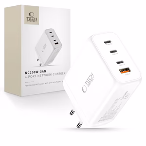 "Tech-Protect NC200W-GaN" 4 prievadų 200 W sieninis įkroviklis - baltas