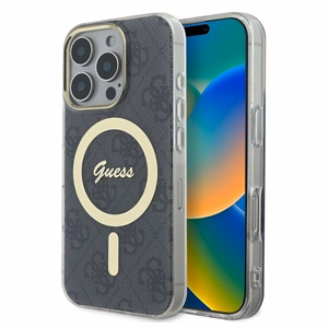 Guess IML 4G Magnetinis dėklas telefonui iPhone 16 Pro - juodas