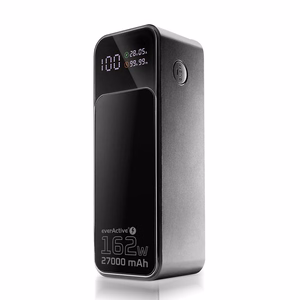 Išorinė baterija 27 000mAh, 1x USB, 2x USB-C, 162,5W, QC4+, žibintuvėlis, LCD ekranas, juodas