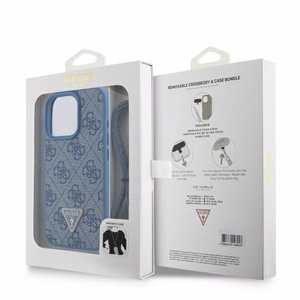 Guess Odinis Metalinis Logotipas Strass Crossbody dėklas telefonui iPhone 16 Pro - mėlynas