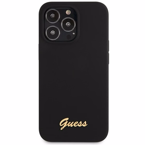Dėklas Guess GUHCP13XLSLMGBK iPhone 13 Pro Max 6.7" juoda/juoda kietas dėklas Silikoninis Užrašas Auksinis Logotipas
