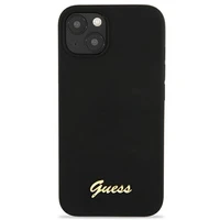 Guess GUHMP13MLSLMGBK dėklas telefonui iPhone 13 6.1" juodas kietas silikoninis su auksiniu logotipu MagSafe