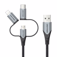Vention CQJHF mobiliojo telefono laidas Pilka 1 m USB A Lightning + micro-USB B + USB C