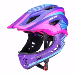 Rockbros TT-32SBPP-S vaikiškas dviračio šalmas su nuimama smakro apsauga dydis S - violetinis-rožinis