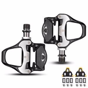 Rockbros LP-RD2BK Shimano SPD-SL plento pedalai su geltonomis plokštelėmis – spalva: juoda ir sidabrinė