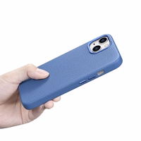 iCarer Litchi Premium odinis dėklas iPhone 14 Magnetinis odinis dėklas su MagSafe Šviesiai mėlynas (WMI14220709-LB)