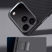 Benks magnetinis Armor Pro Kevlar dėklas su metaliniu rėmeliu 600D (A070) Iphone 17 Pro Max telefonui juodas (su fotoaparato valdymo mygtuku)