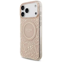 Guess IML Flowers Electro Pearl Strap MagSafe dėklas telefonui iPhone 17 Pro Max - rožinis
