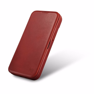 iCarer CE Premium odinis folio dėklas iPhone 14 Plus su MagSafe magnetiniu flipu - raudonas