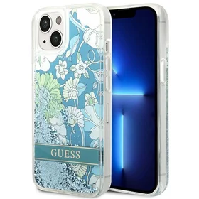 Guess GUHCP14MLFLSN iPhone 14 Plus 6.7 "žalias/žalias kietas dėklas Flower Liquid Glitter