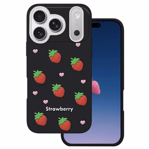 Braškių dėklas, skirtas iPhone 17 Pro Max / 18 Pro Max 6,9'', juodas