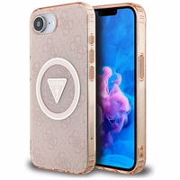 Guess IML Metal Glitter 4G Circle Triangle Magnetinis dėklas telefonui iPhone 16e - rožinis