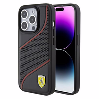 Ferrari Perforated Waves Metal Logo dėklas telefonui iPhone 15 Pro - juodas
