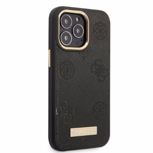 Guess GUHMP13LSAPSTK iPhone 13 Pro / 13 6.1" juodas/juodas kietas dėklas telefonui Peony Logo Plate Magnetinis MagSafe